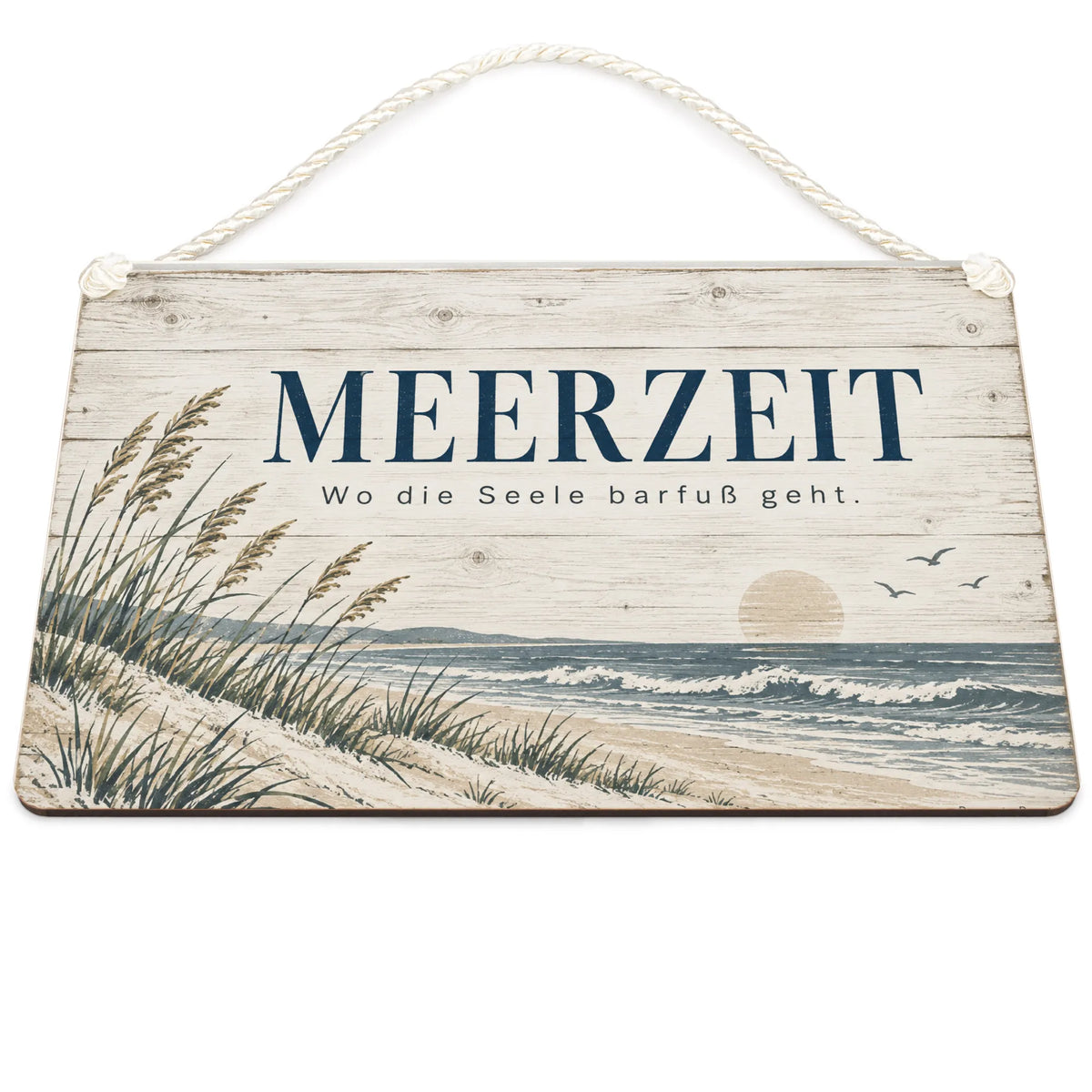 Ruhiges maritimes Holzbild für Meerliebhaber mit Dünen