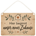 Herzliches Holzbild zum Einzug mit Haus und Herz