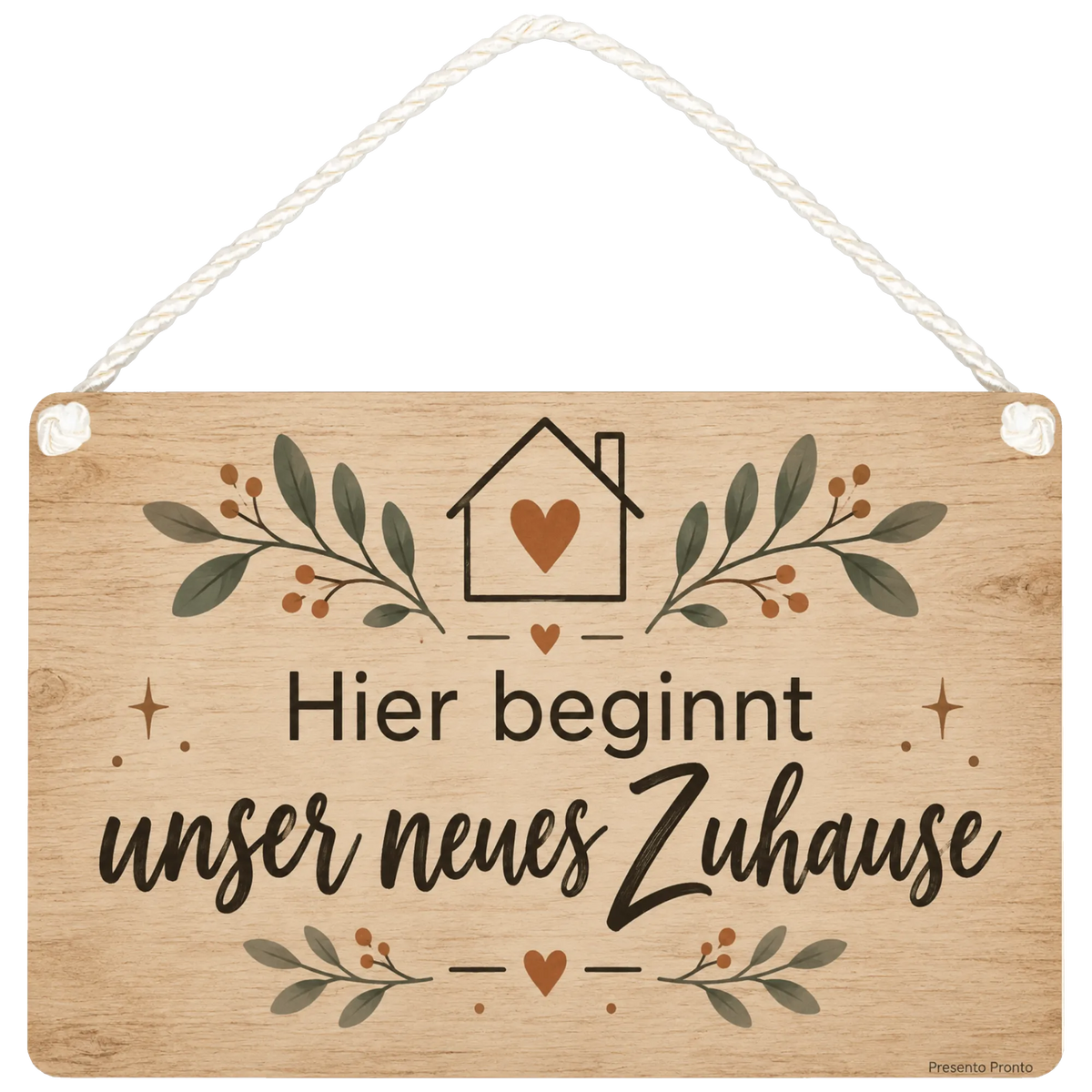 Herzliches Holzbild zum Einzug mit Haus und Herz