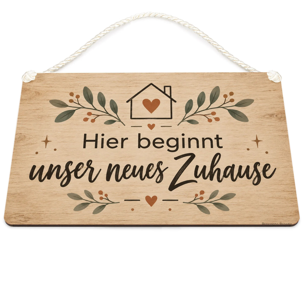 Herzliches Holzbild zum Einzug mit Haus und Herz
