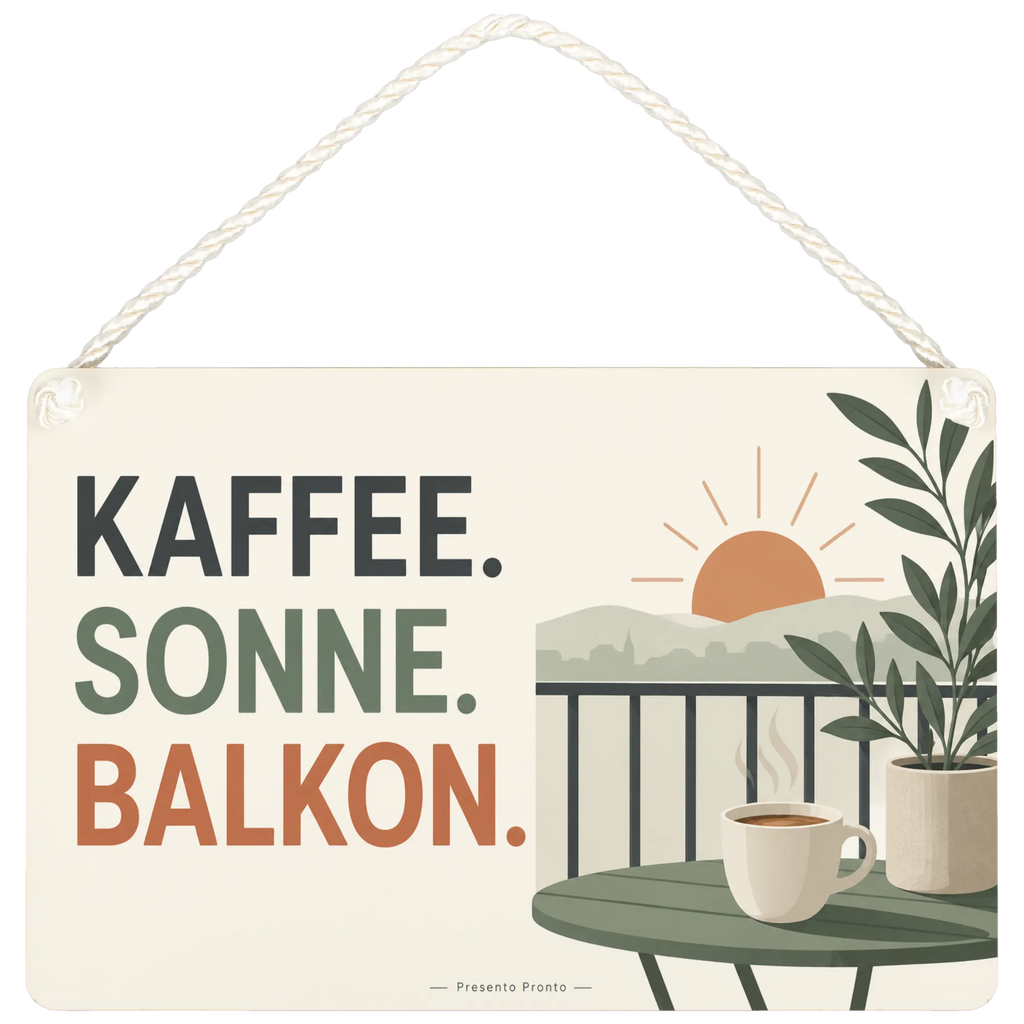 Gemütliches Deko Schild für Balkonliebhaber mit Kaffeetasse|p:2019079|h:1a129050612ee8b36417cfb70389f758