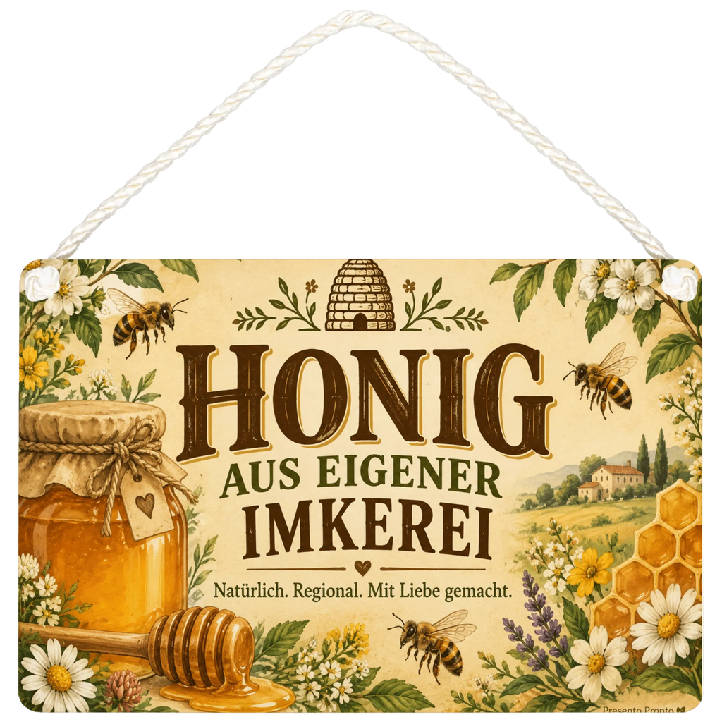 Rustikales Schild für Honig aus eigener Imkerei mit Honigglas|p:2019085|h:d84b2162fd99e18baaca89d94dbcf0d2