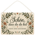 Herzliches Schild für Gäste mit Blumenbogen