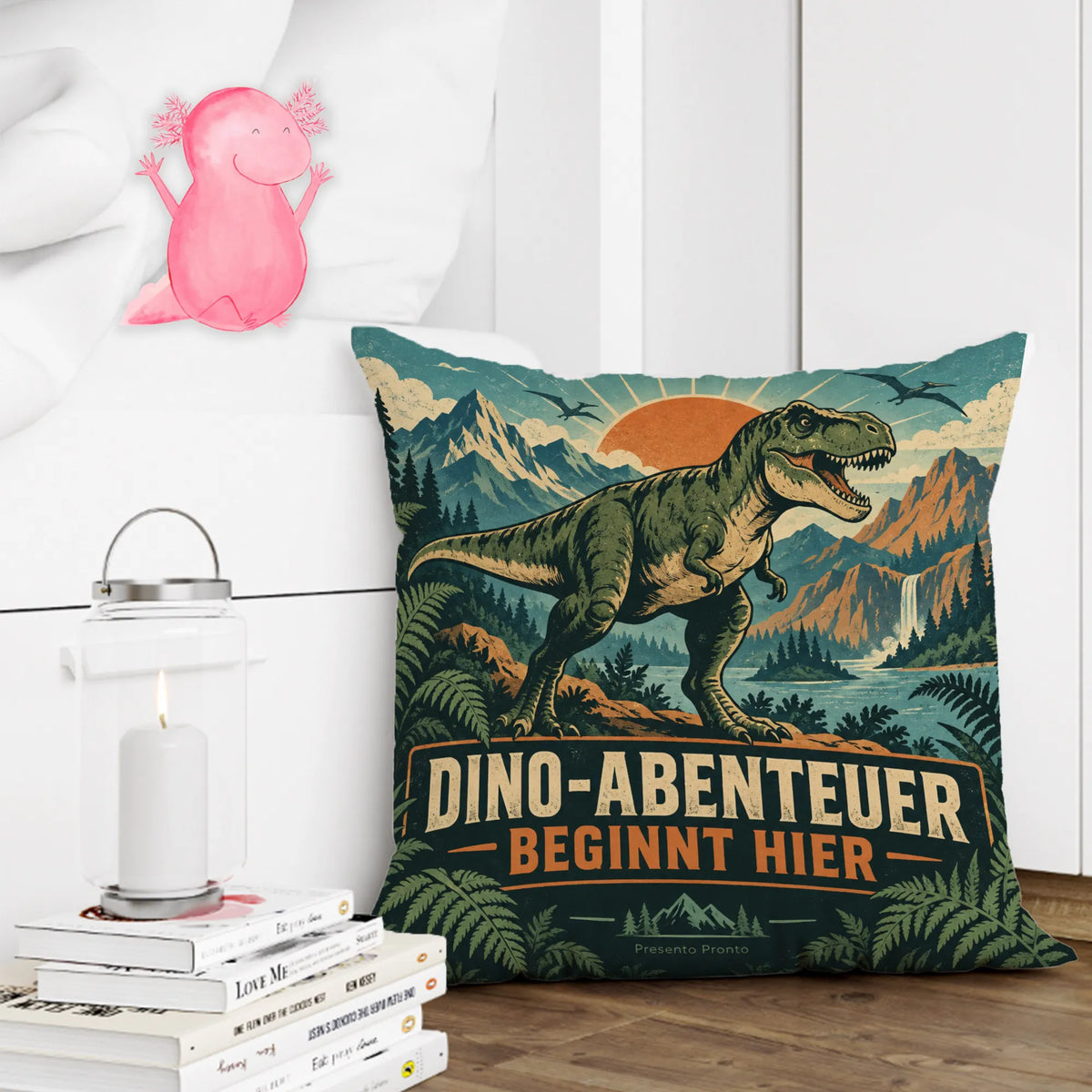 Abenteuerliches Dino-Kissen für Kinder mit T-Rex