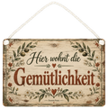 Gemütliches antikes Holzschild für Zuhause mit Blätterrahmen