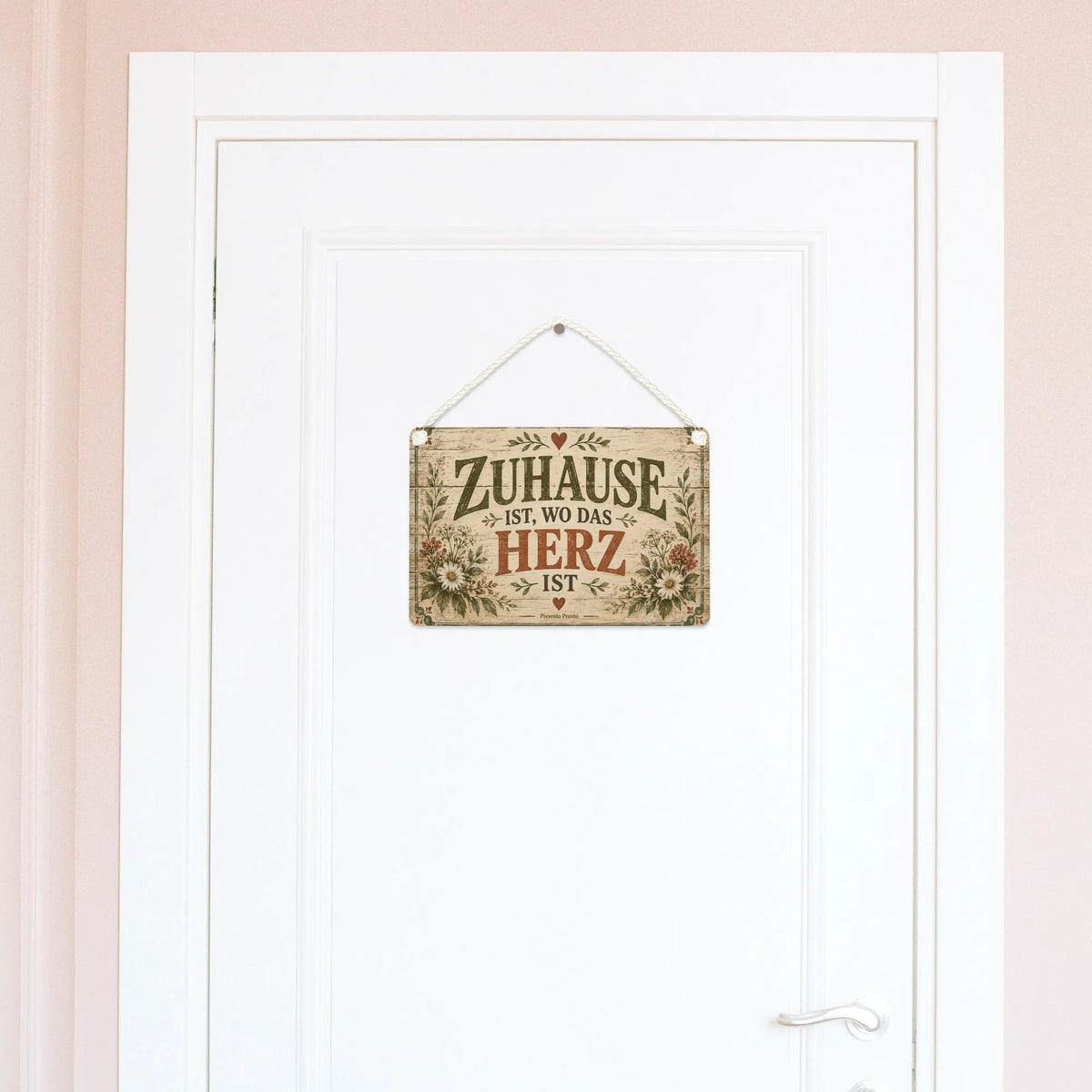 Herzliches antikes Holzschild zum Einzug mit Vintage-Rahmen