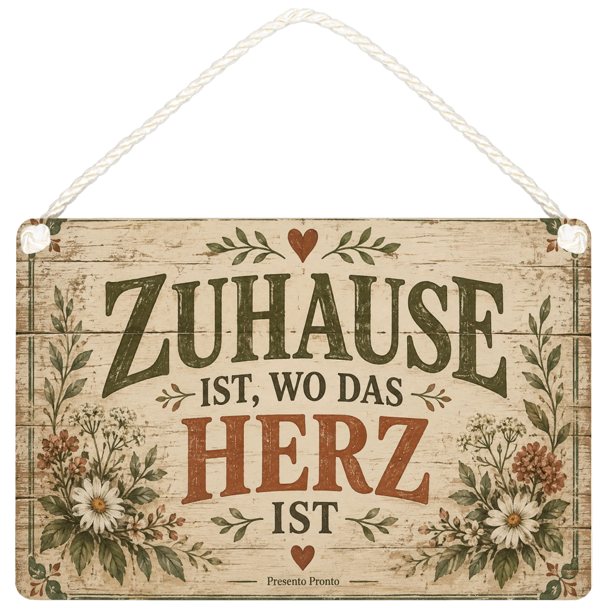 Herzliches antikes Holzschild zum Einzug mit Vintage-Rahmen