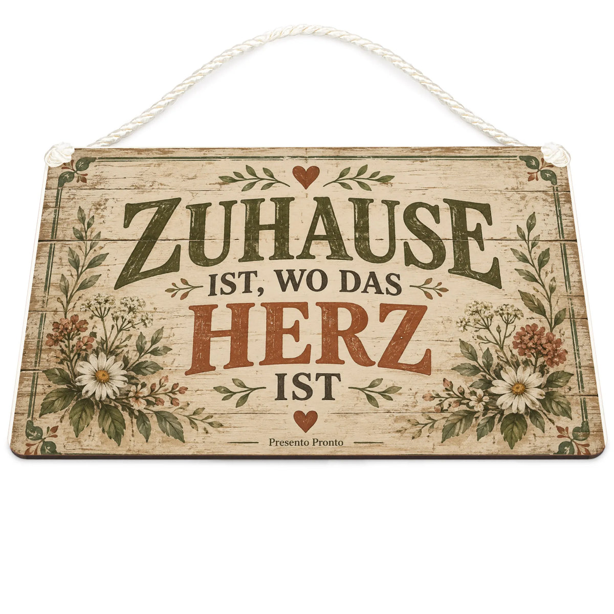Herzliches antikes Holzschild zum Einzug mit Vintage-Rahmen