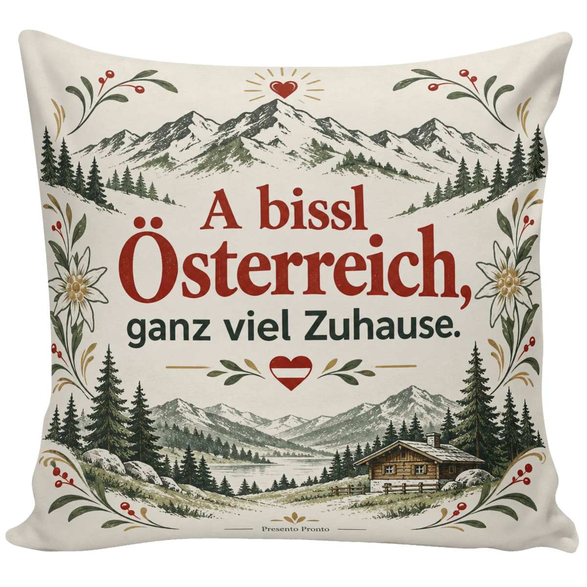 Gemütliches Kissen für Österreich-Fans mit Berglandschaft