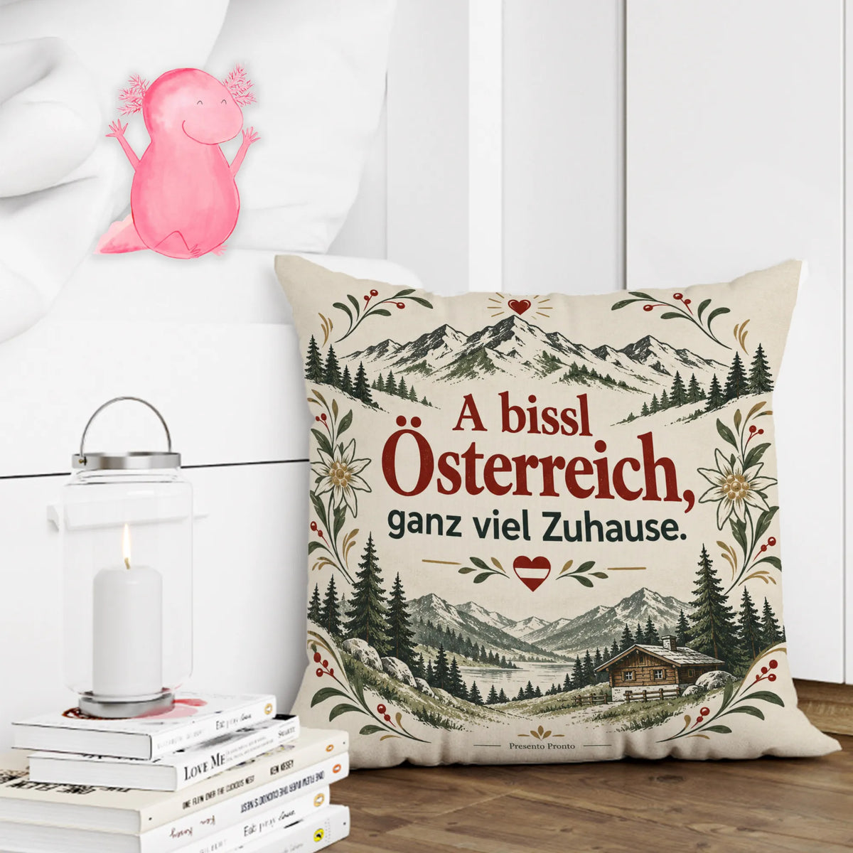 Gemütliches Kissen für Österreich-Fans mit Berglandschaft