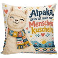 Lustiges Alpaka Kissen für Alpaka Fans mit Strickschal