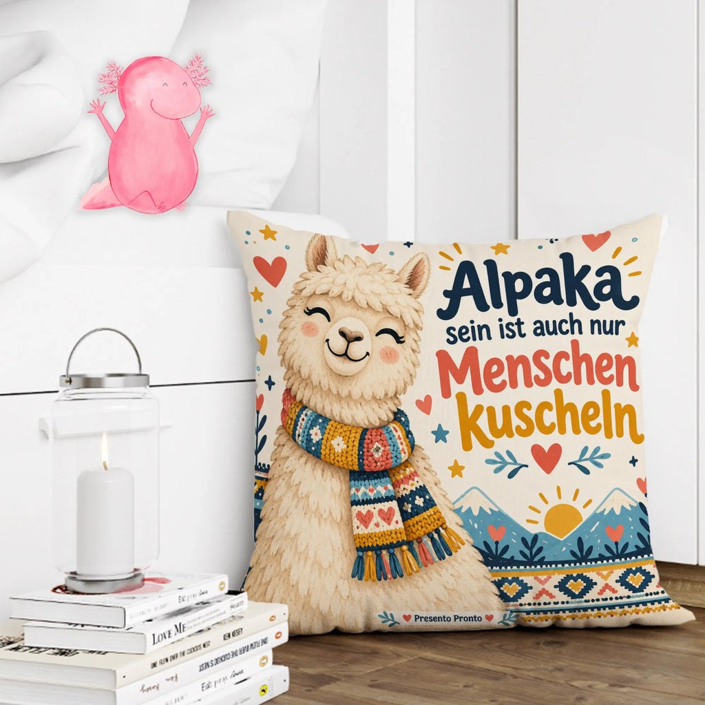 Lustiges Alpaka Kissen für Alpaka Fans mit Strickschal|p:2019280|h:5bbc47925df170a925f9b99db43f1fc8
