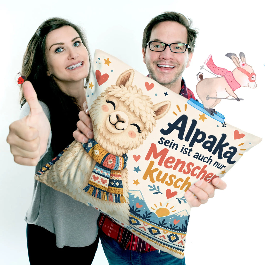 Lustiges Alpaka Kissen für Alpaka Fans mit Strickschal|p:2019280|h:58c58f90a49f06dce8b6c34e17196096