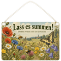 Liebevolles Schild für die Insektenwiese mit Biene und Schmetterlingen