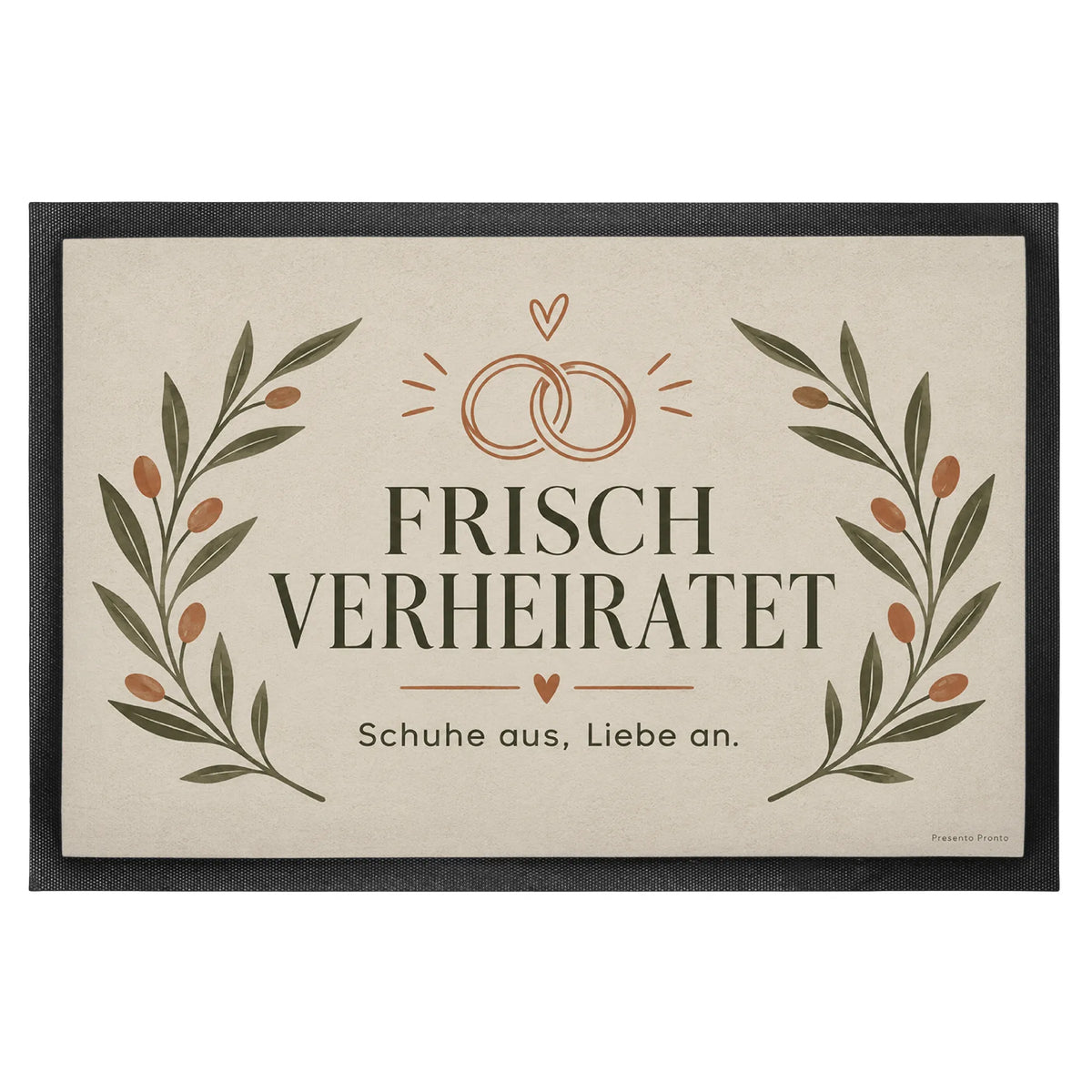 Elegante Fußmatte Just Married für frisch Verheiratete mit Ringen