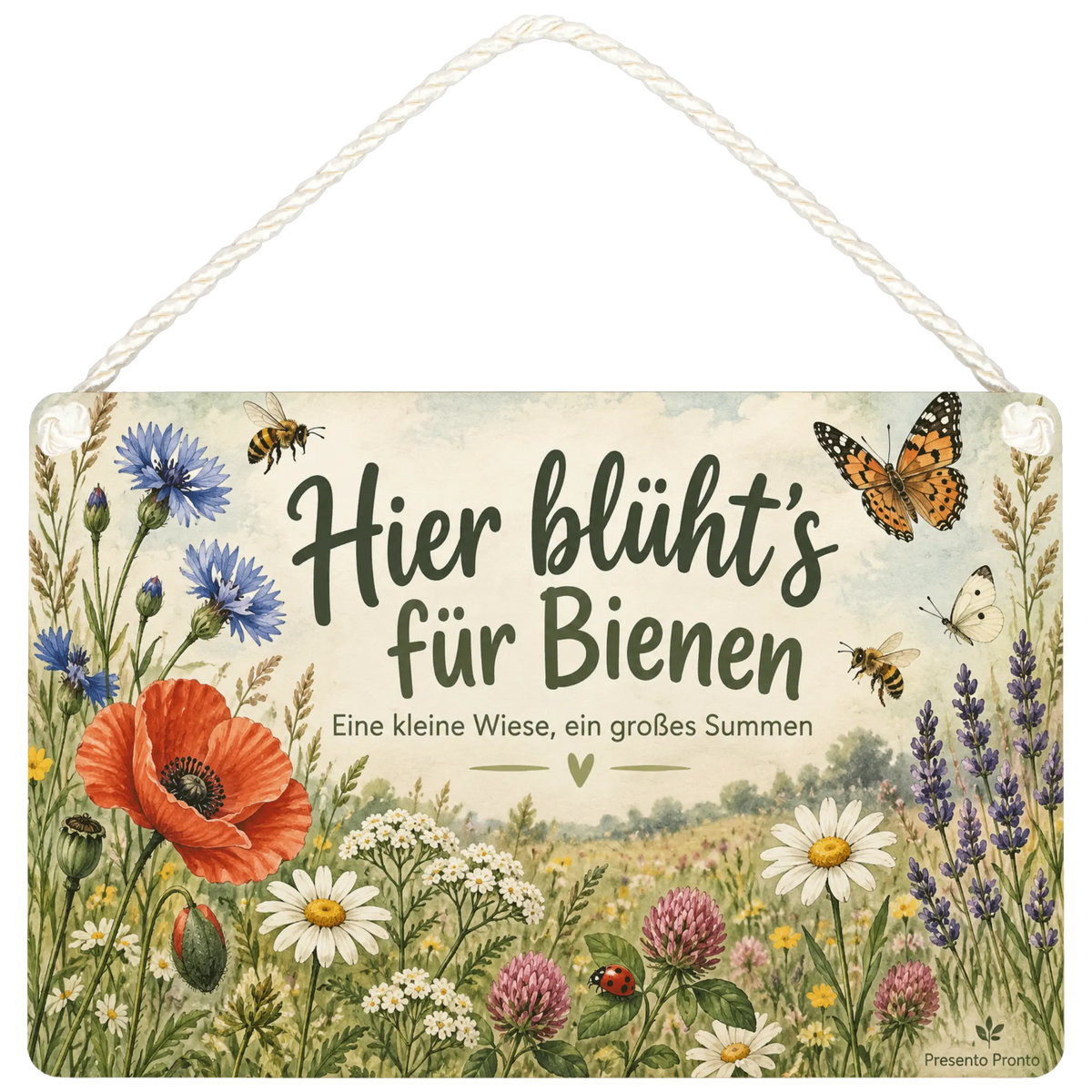 Liebevolles Schild zur Insektenwiese für Gartenfreunde