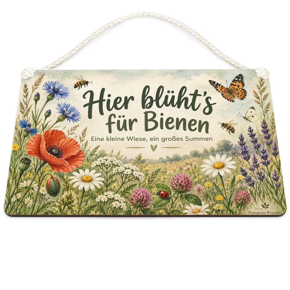 Liebevolles Schild zur Insektenwiese für Gartenfreunde