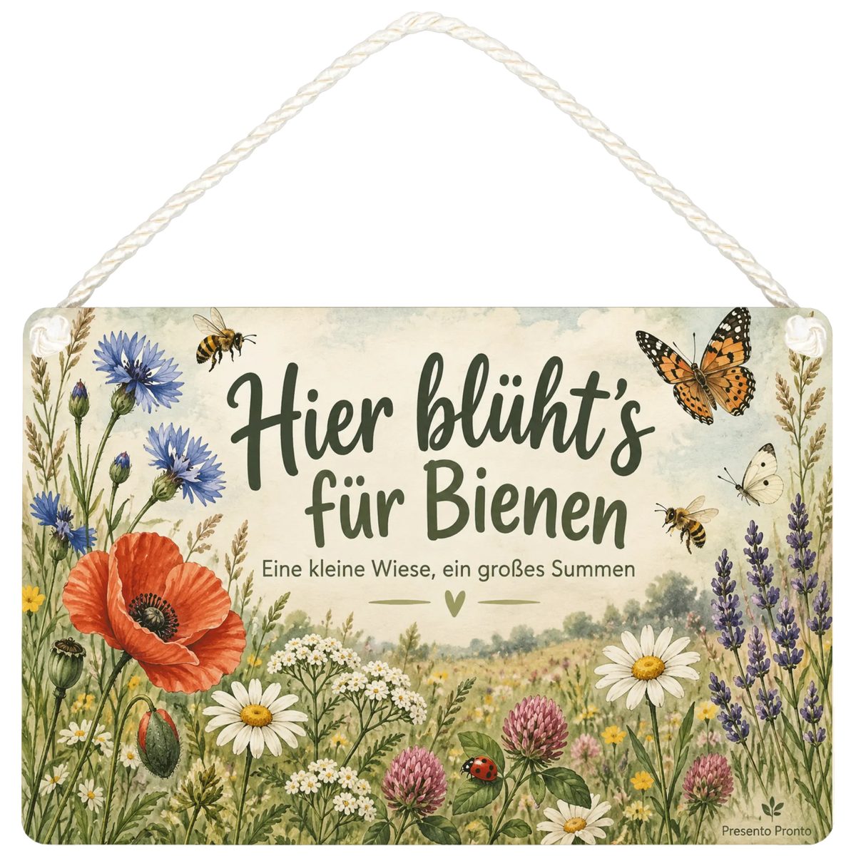 Liebevolles Schild zur Insektenwiese für Gartenfreunde