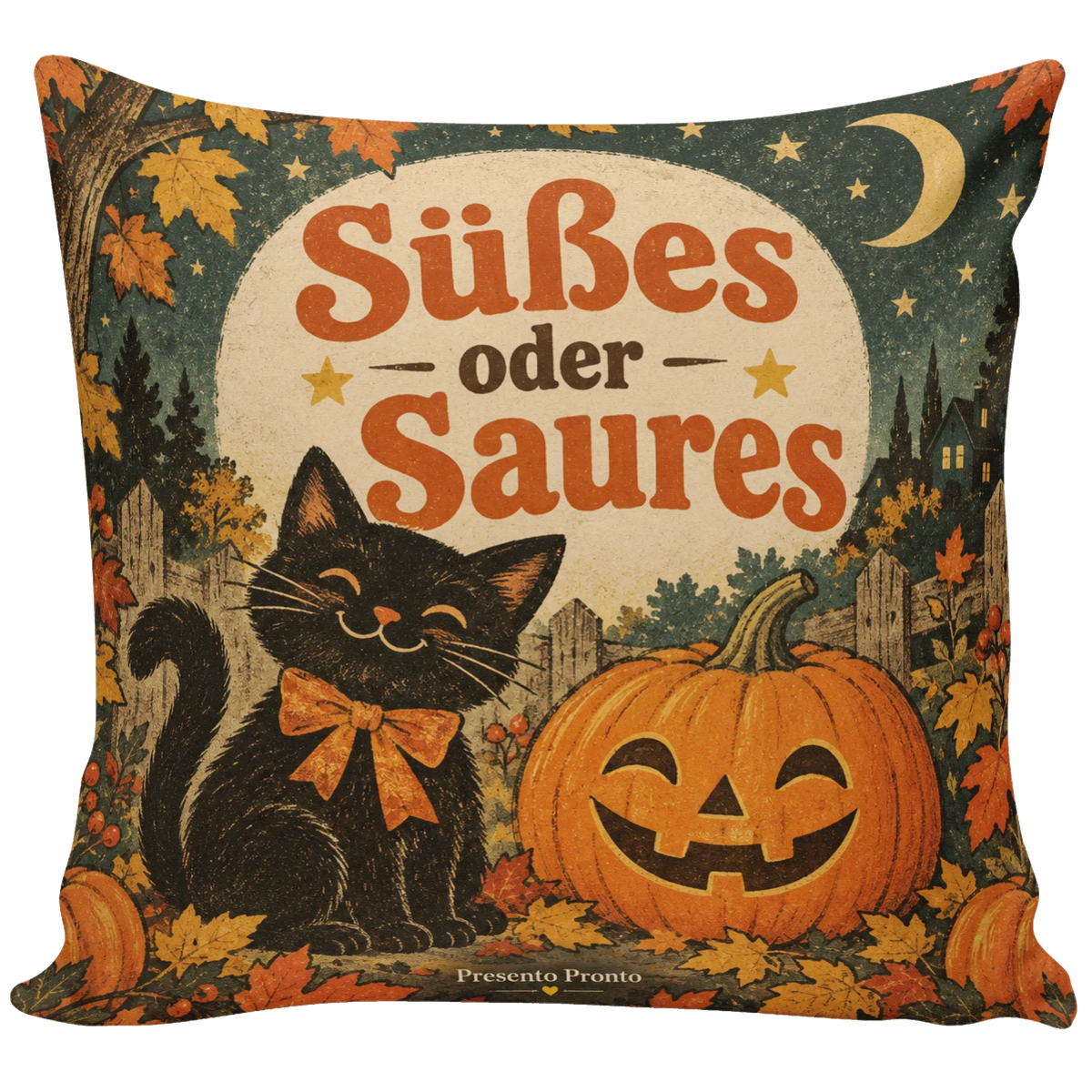 Niedliches Dekokissen für Halloween mit schwarzer Katze