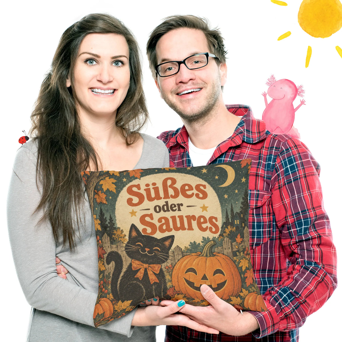Niedliches Dekokissen für Halloween mit schwarzer Katze