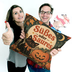 Niedliches Dekokissen für Halloween mit schwarzer Katze|p:2019338|h:25a5ac32fa3a2edf35ea2f9795cf06d9
