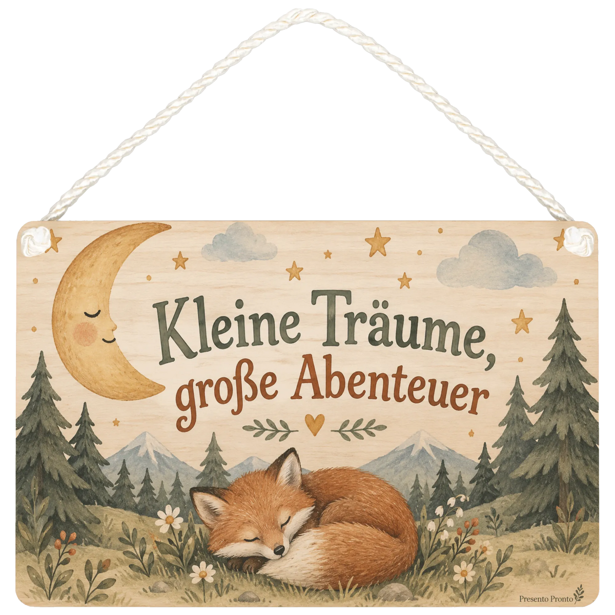 Süßes Holzbild fürs Kinderzimmer mit schlafendem Fuchs