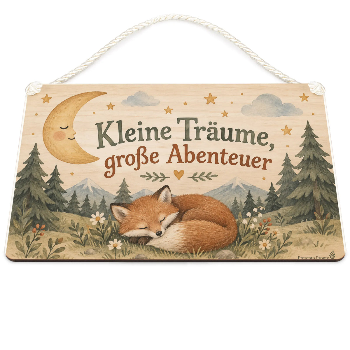 Süßes Holzbild fürs Kinderzimmer mit schlafendem Fuchs