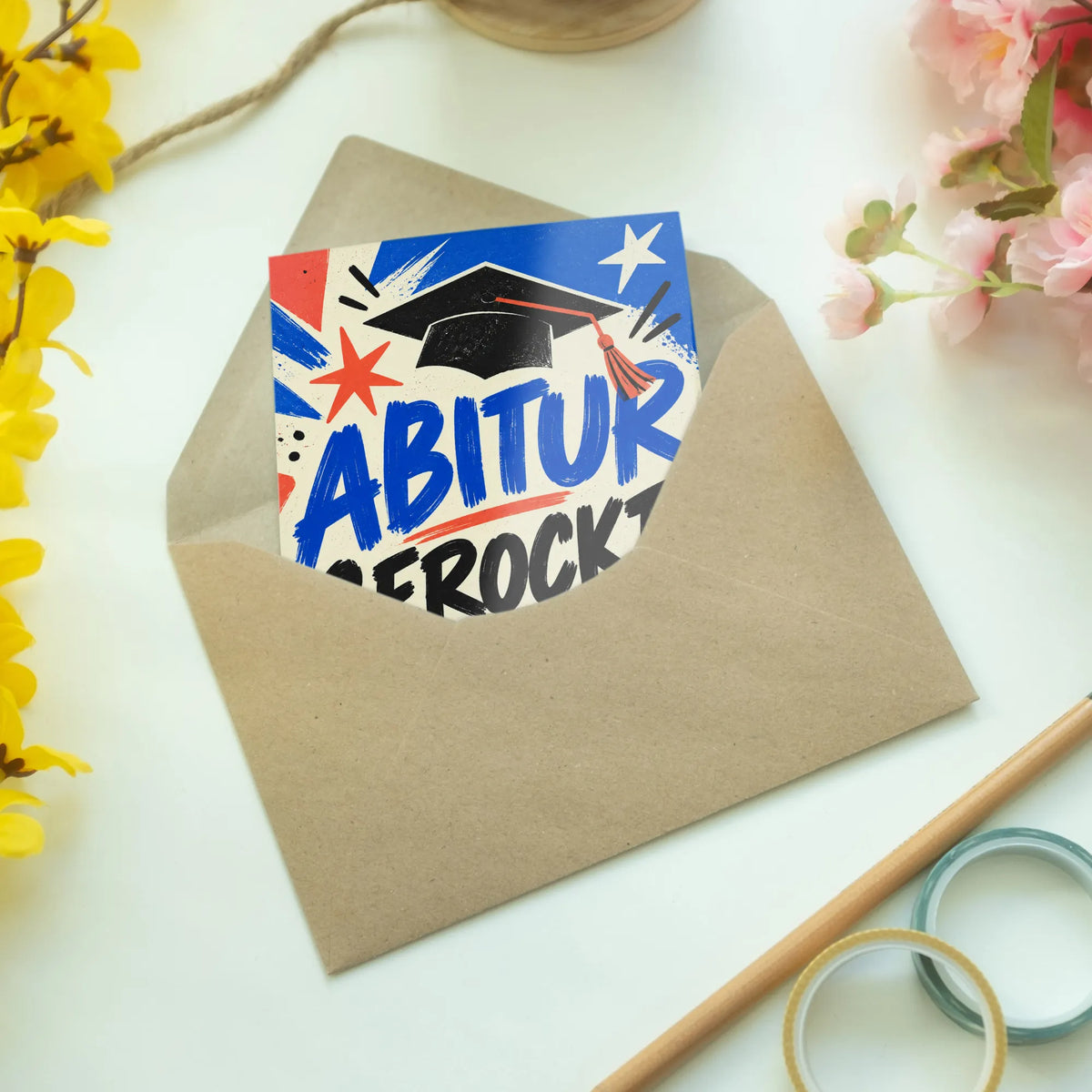 Coole Glückwunschkarte zum Abitur mit Abschlussmütze