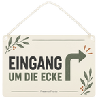 Praktisches Schild für den Eingang um die Ecke mit Pfeil|p:2019592|h:feb1f8fb57d20f135290ab33670ad9aa