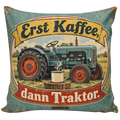 Lustiges Traktor-Kissen für Fans mit Kaffeespruch