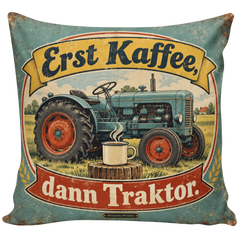 Lustiges Traktor-Kissen für Fans mit Kaffeespruch