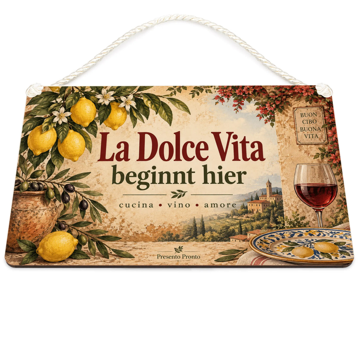 Mediterranes Italien Deko Schild für die Küche mit Zitrone