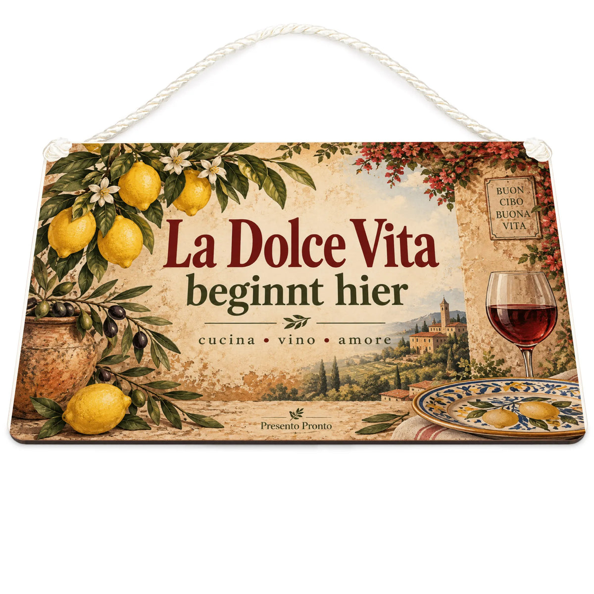 Mediterranes Italien Deko Schild für die Küche mit Zitrone