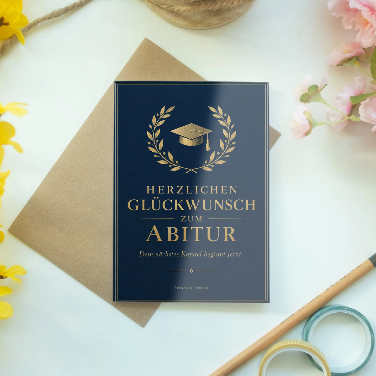 Elegante Glückwunschkarte zum Abitur mit Lorbeerkranz