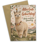 Süße Geburtstagskarte Alpaka mit Geburtstagshütchen|p:2019639|h:d625576fdf5a44ede48875724cc0b693