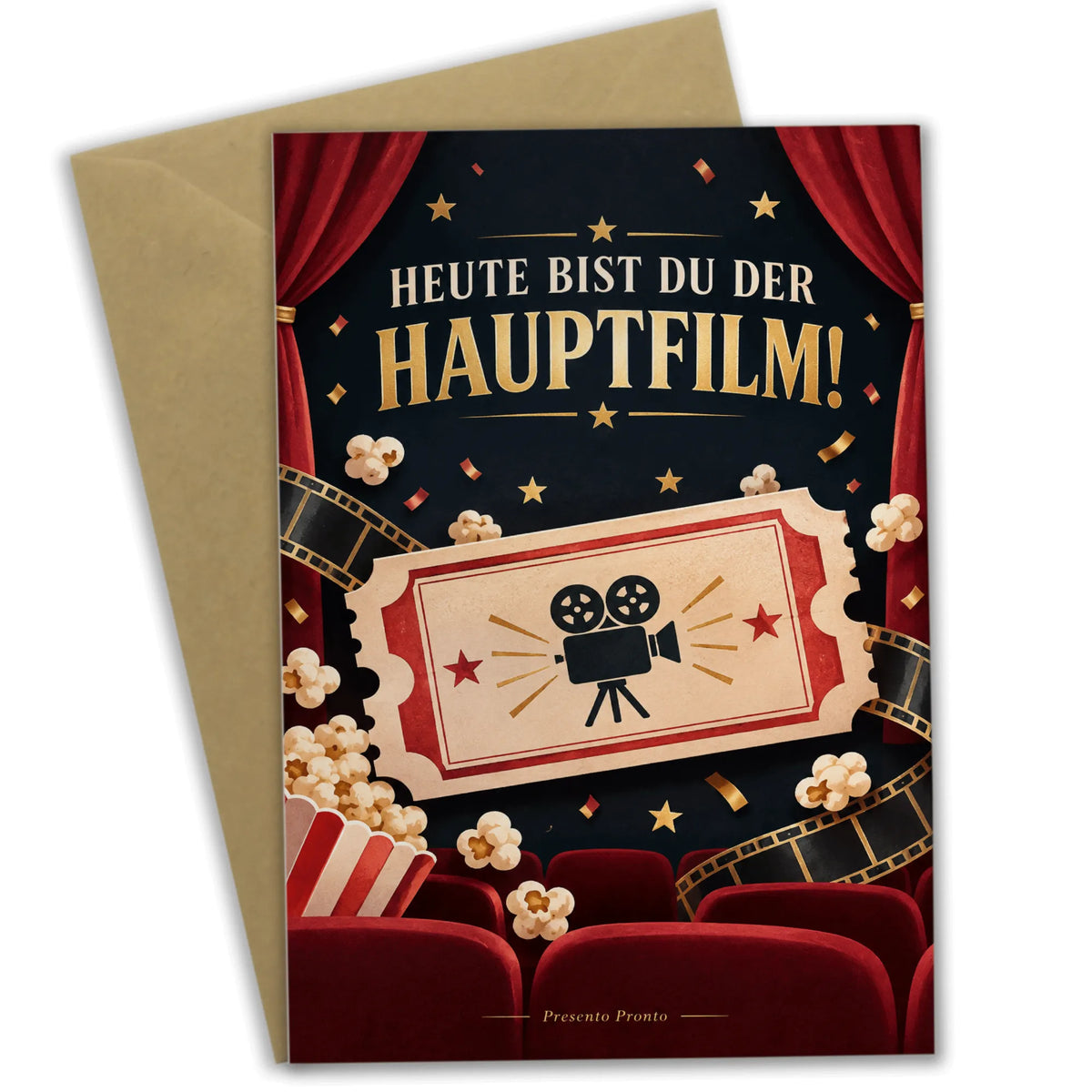 Elegante Gutscheinkarte fürs Kino zum Geburtstag mit Kinoticket