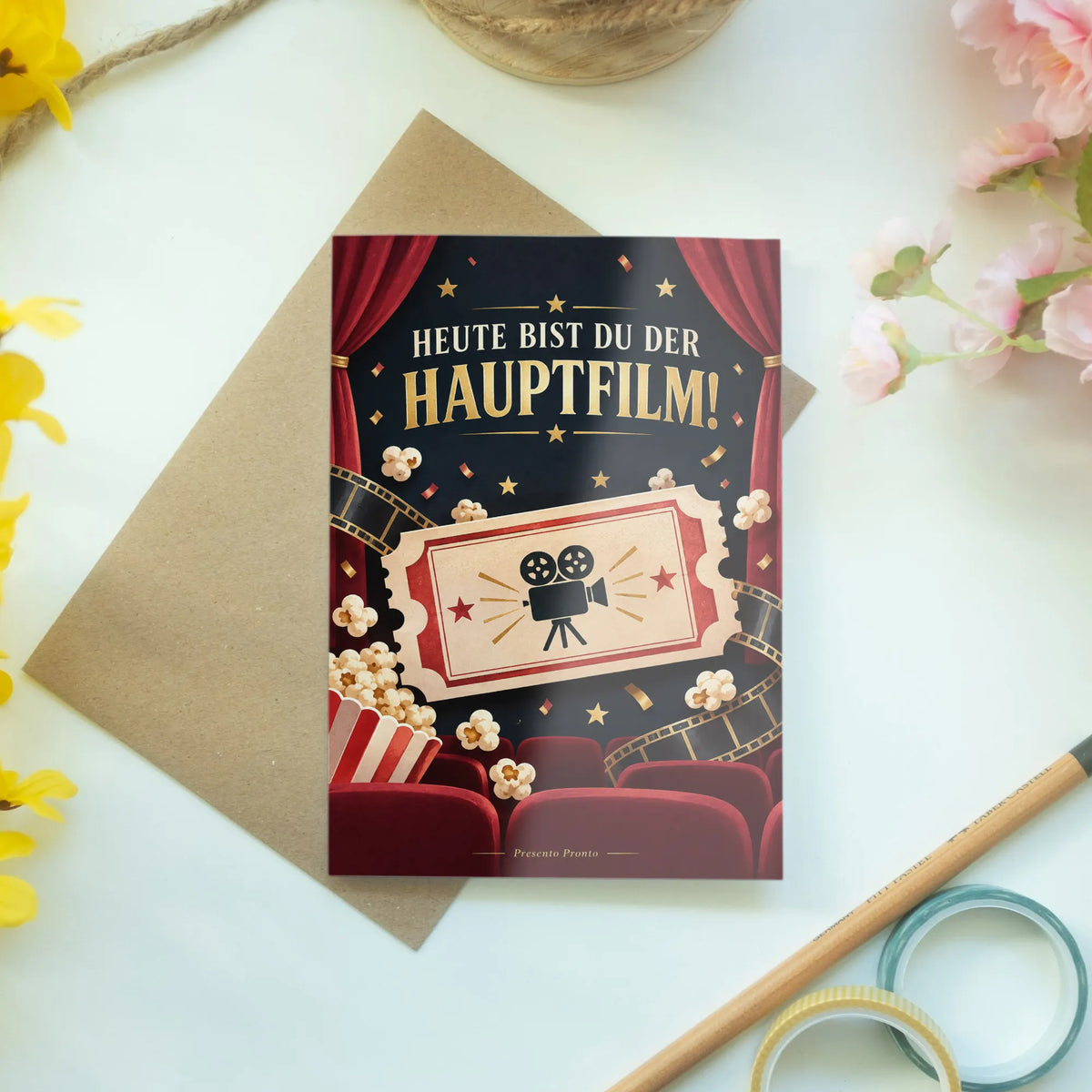Elegante Gutscheinkarte fürs Kino zum Geburtstag mit Kinoticket