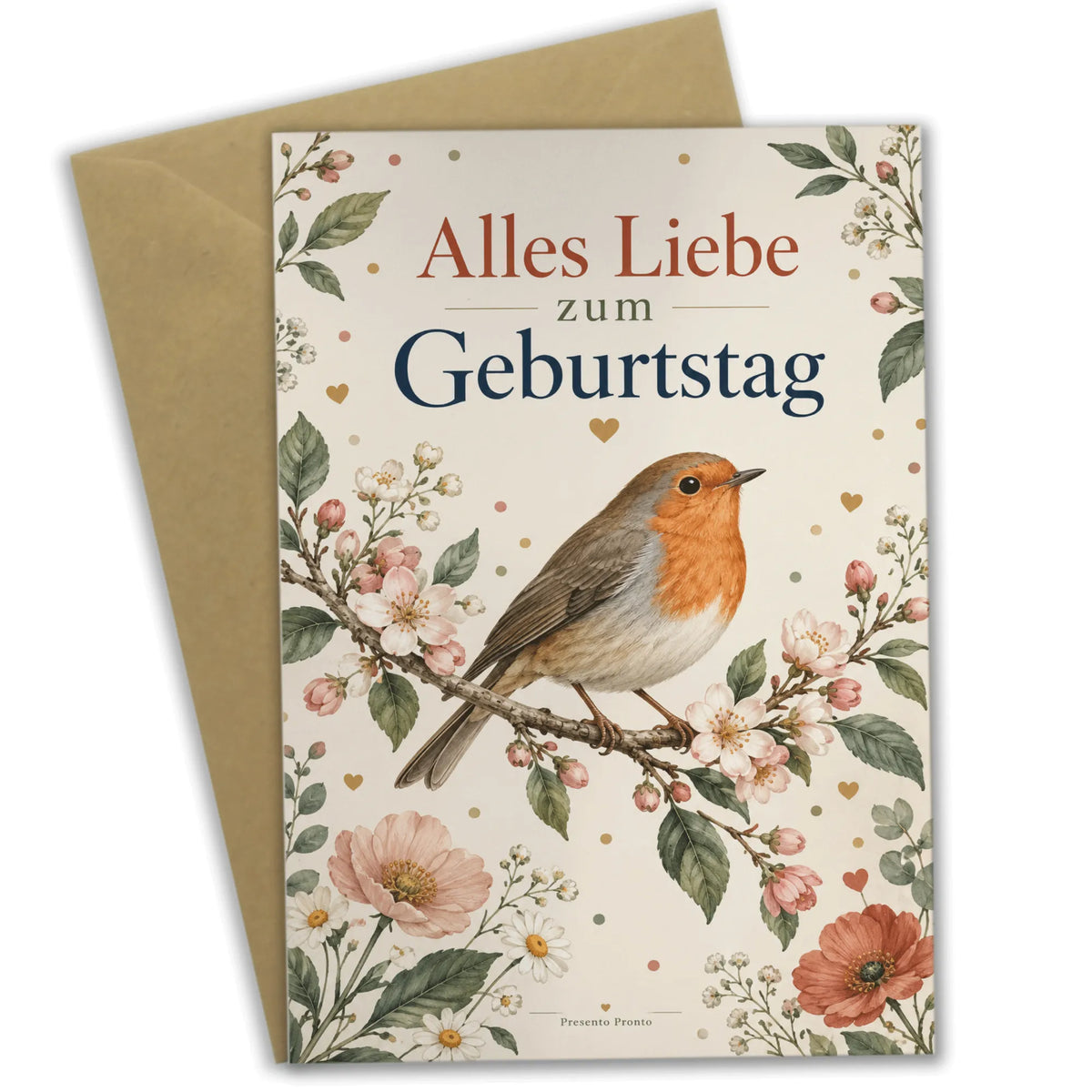 Herzliche Geburtstagskarte mit Vogel Rotkehlchen