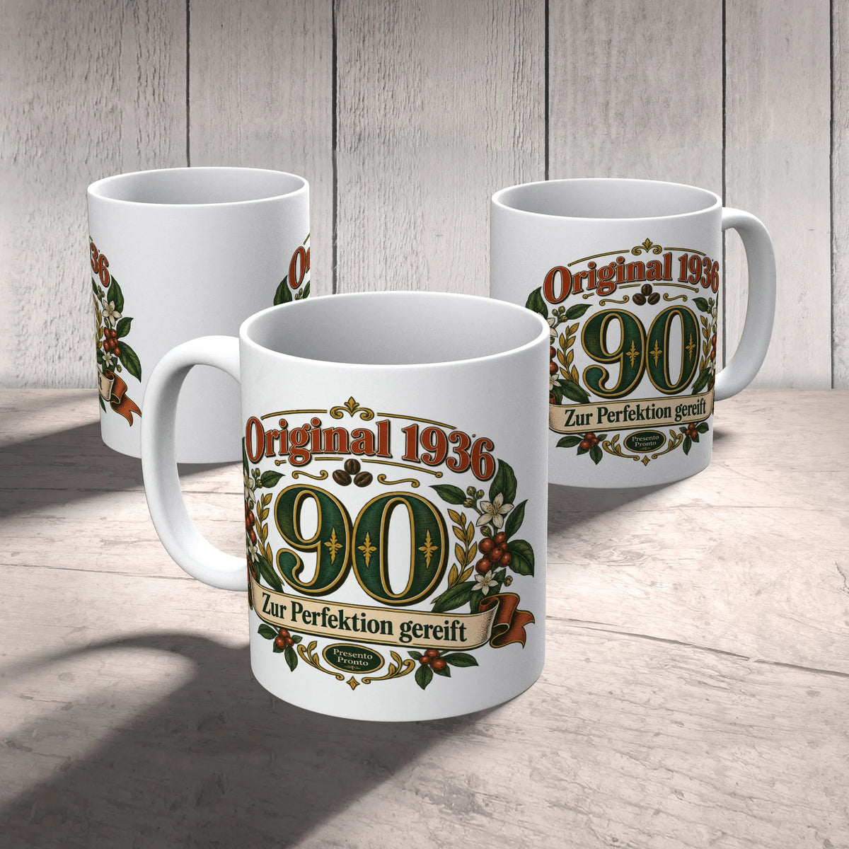 Elegante Tasse zum 90. Geburtstag mit Zahl 90