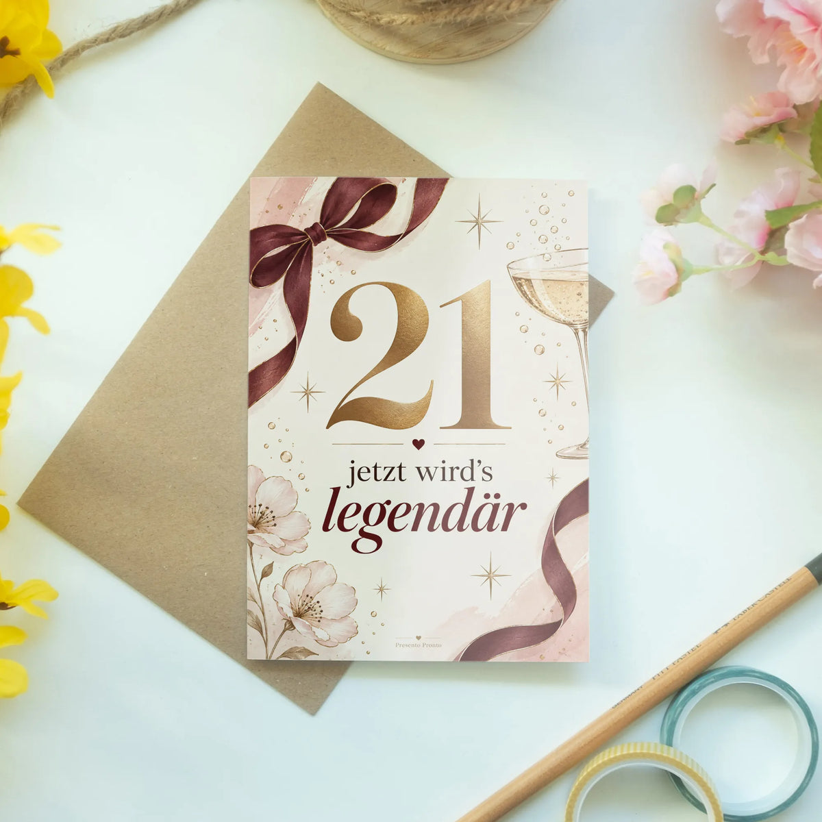 Elegante Geburtstagskarte zum 21. Geburtstag mit Zahl 21