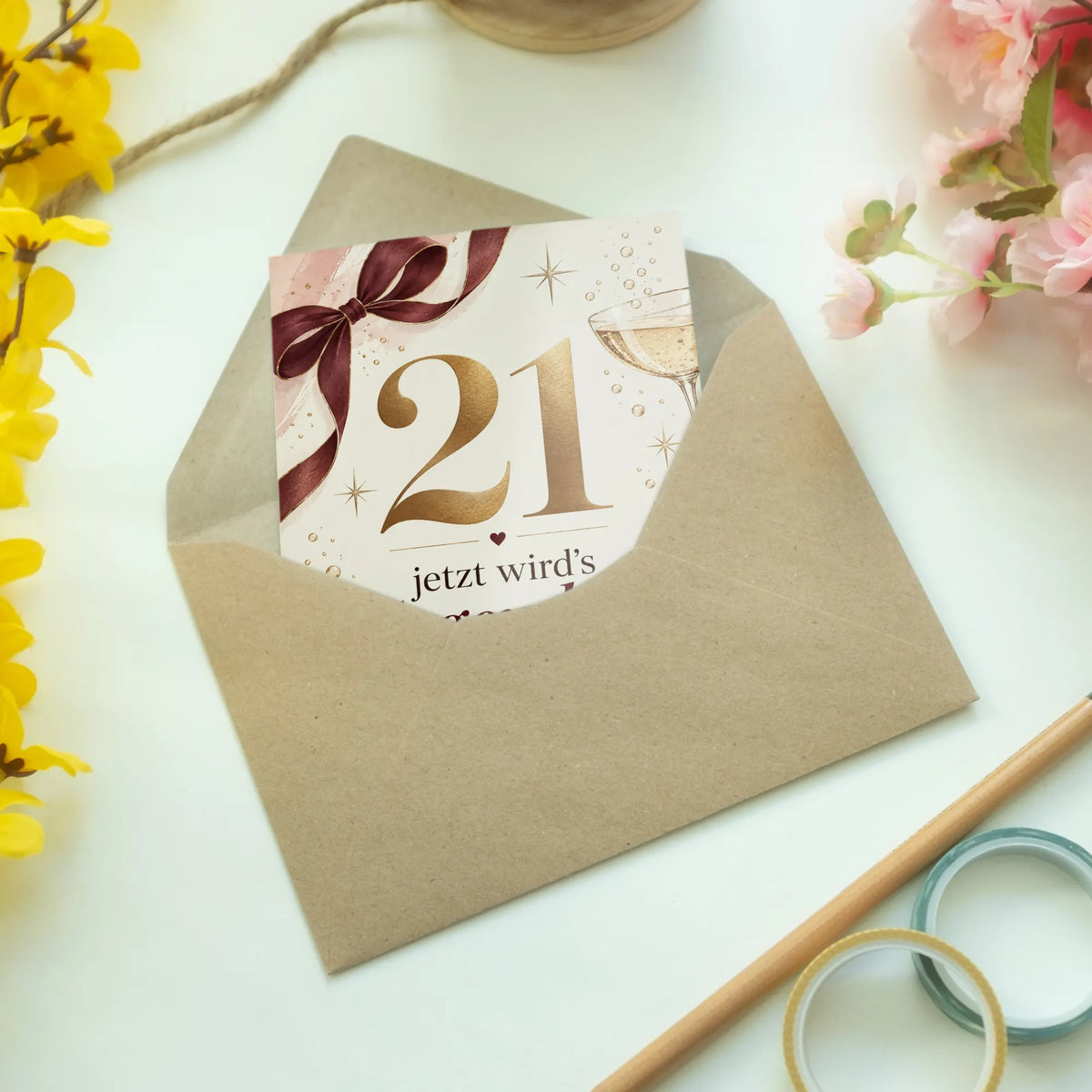 Elegante Geburtstagskarte zum 21. Geburtstag mit Zahl 21