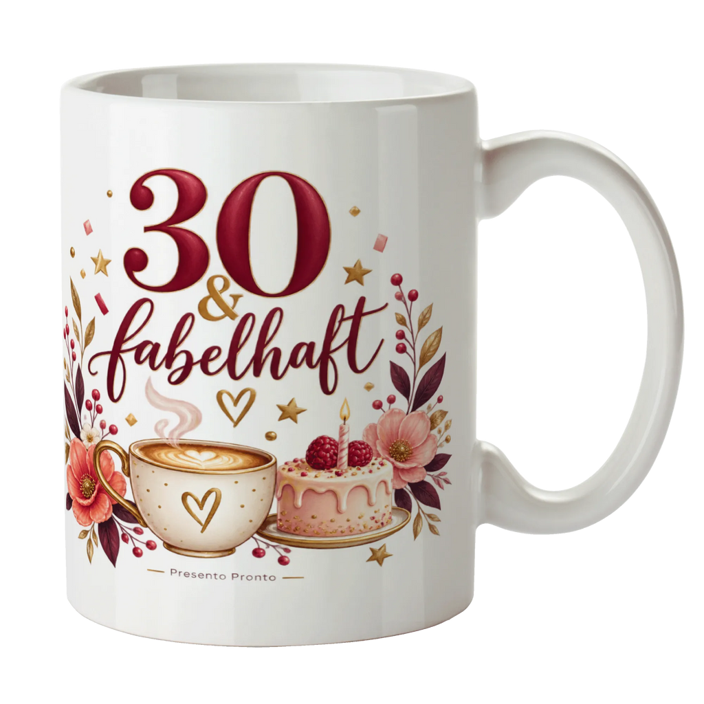 Elegante Tasse zum 30. Geburtstag für Frauen mit Kuchen|p:2019653|h:2d6b266bc706b026f92d36283cdceeb2
