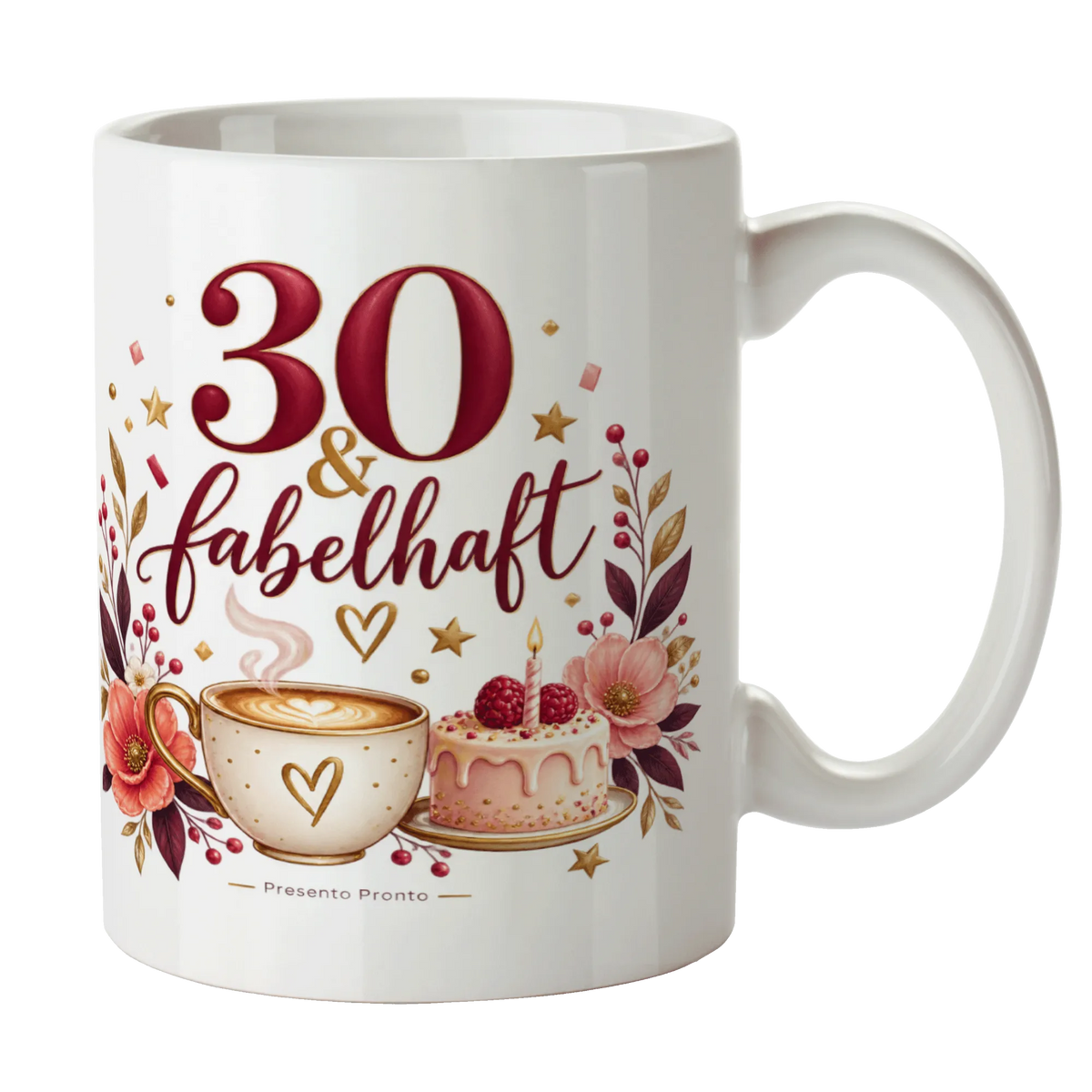 Elegante Tasse zum 30. Geburtstag für Frauen mit Kuchen