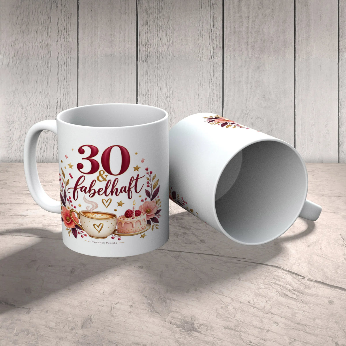 Elegante Tasse zum 30. Geburtstag für Frauen mit Kuchen