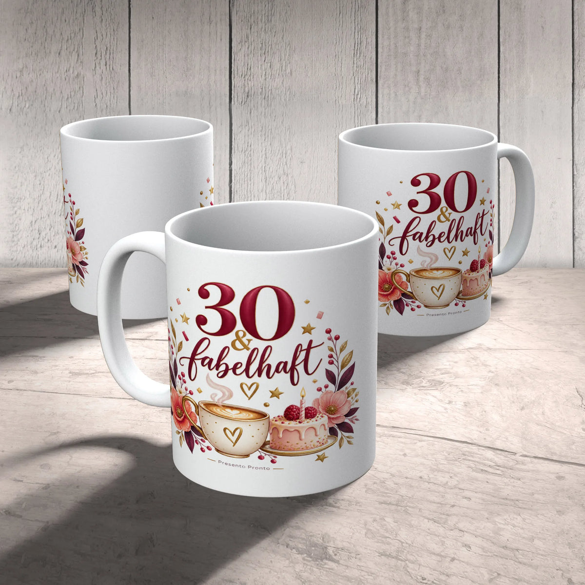 Elegante Tasse zum 30. Geburtstag für Frauen mit Kuchen