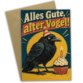 Lustige Geburtstagskarte für alten Vogel mit Krähe