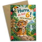 Abenteuerliche Geburtstagskarte zum 6. Geburtstag mit Tiger|p:2019657|h:9ed4f30cfcecc4e9c389f6514d8d193c