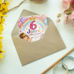 Fröhliche Geburtstagskarte zum 6. Geburtstag mit Regenbogen|p:2019659|h:02371f64ad43db3b1d9d6381351a3261