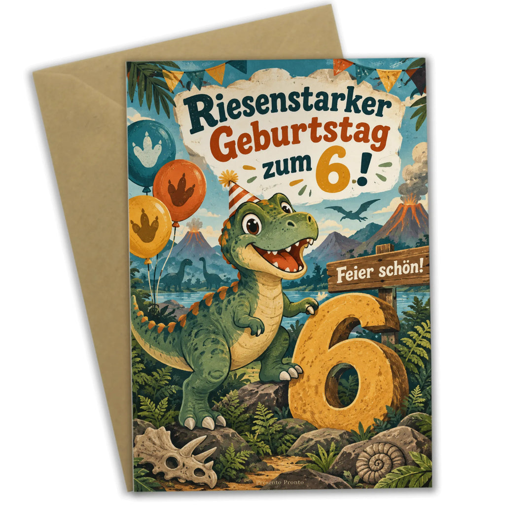 Lustige Geburtstagskarte zum 6. Geburtstag mit Dinosaurier|p:2019661|h:6a722ea7a6e52c5d2ff67298f30a18b8