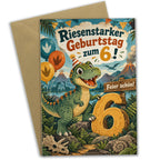 Lustige Geburtstagskarte zum 6. Geburtstag mit Dinosaurier|p:2019661|h:6a722ea7a6e52c5d2ff67298f30a18b8